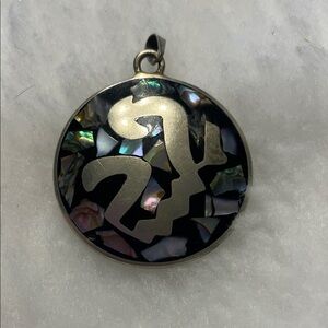 Vintage Mexico Alpaca Silver Abalone Inlay Mosaic Pendant